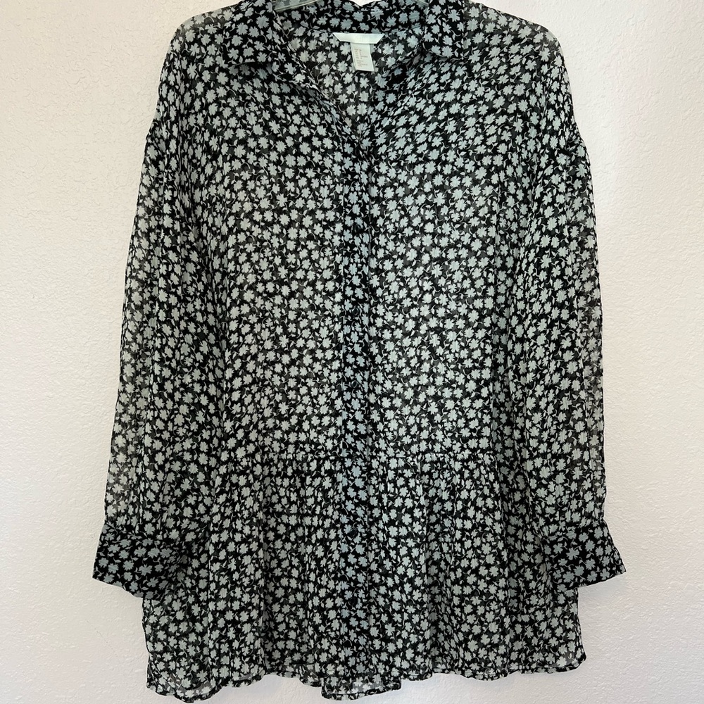 H&M Chiffon Floral Ruffle Blouse Sz 8